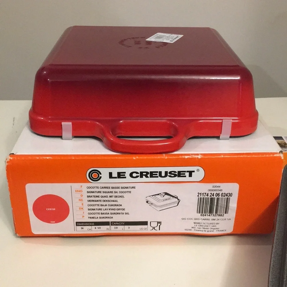 NWT Le Creuset 3 Qt Square Cocotte Cerise Red Cast Iron Dutch Oven